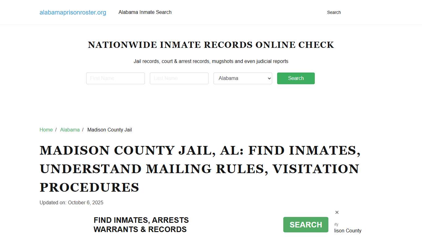 Madison County Jail, AL: Inmate Search, Mailing and Visitation Rules